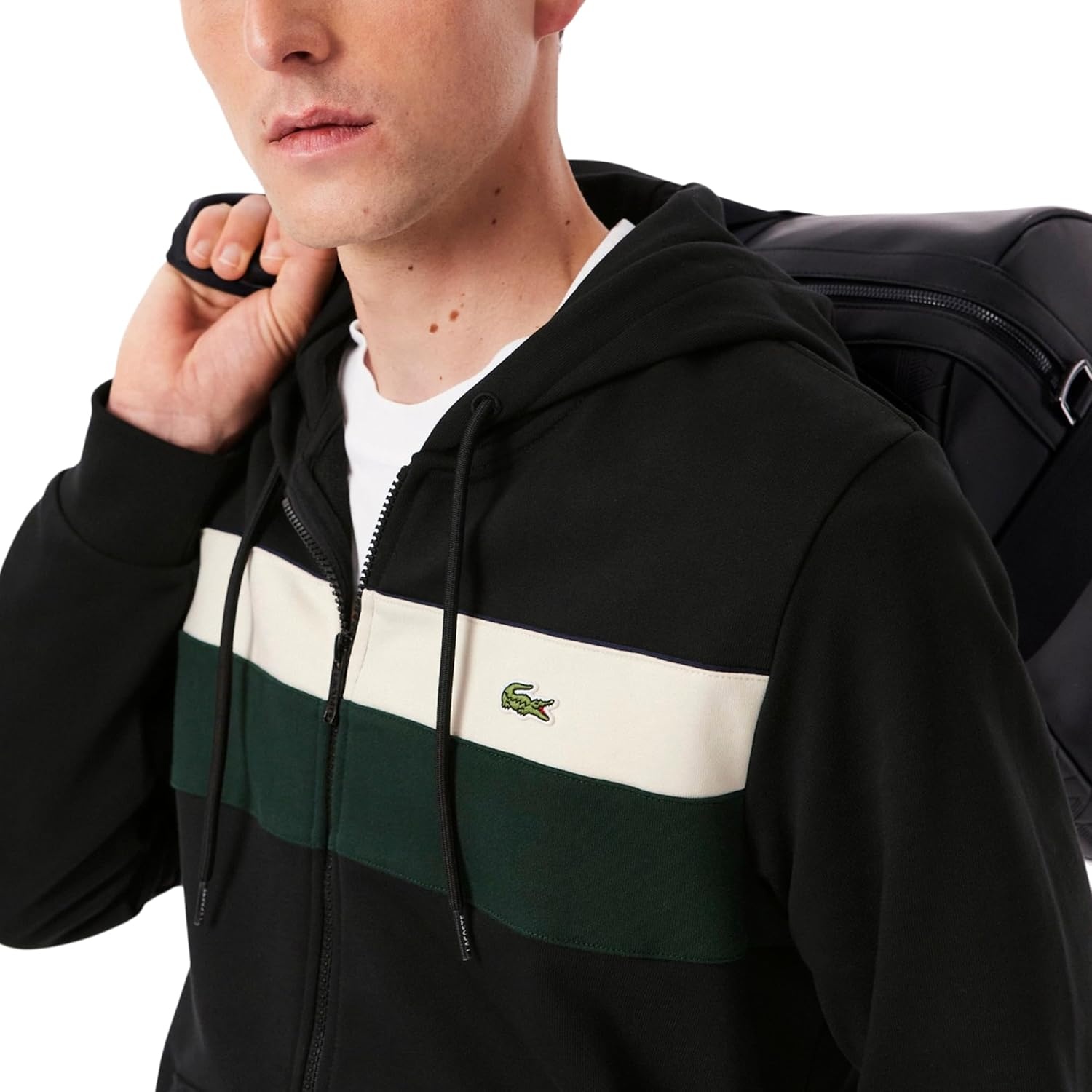 image:imageLacoste Mens Zipped Colorblock HoodieBlackLaplandSinople