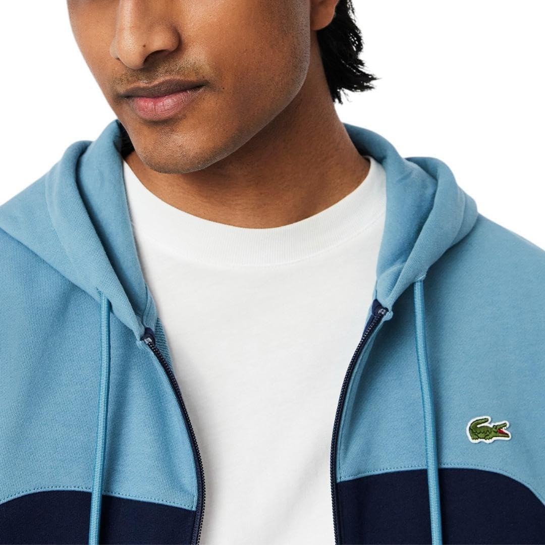 image:imageLacoste Mens Zipped Colorblock HoodieNavy Blue Dark Blue Light Blue