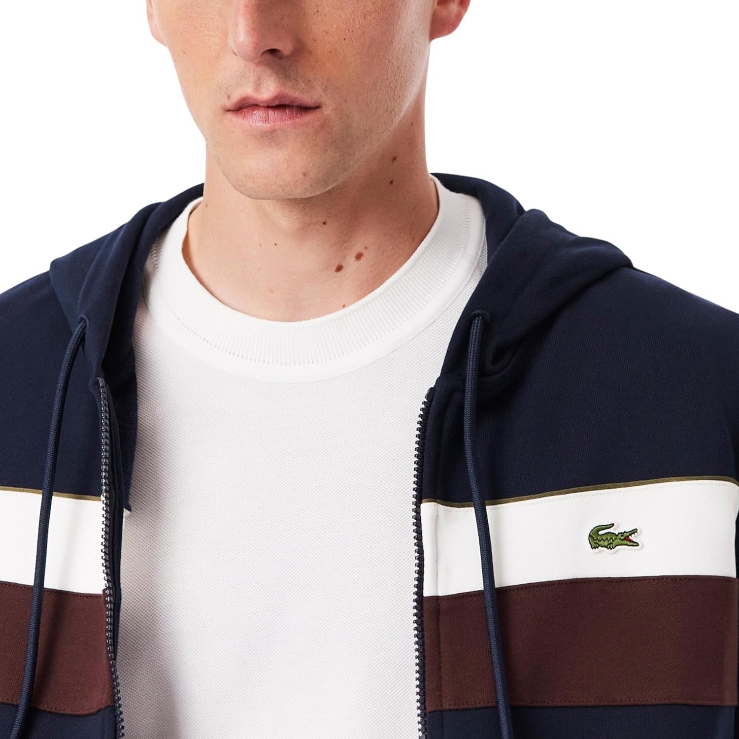 image:imageLacoste Mens Zipped Colorblock HoodieNavy BlueFlourRed Vermouth