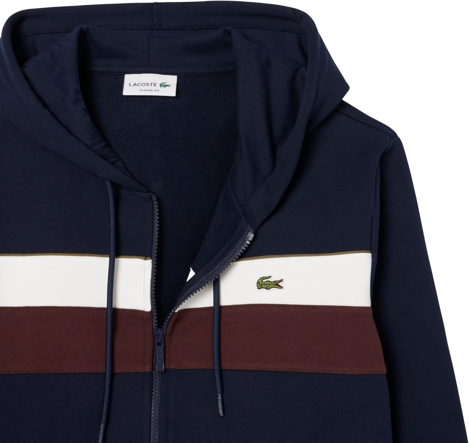 image:imageLacoste Mens Zipped Colorblock HoodieNavy BlueFlourRed Vermouth