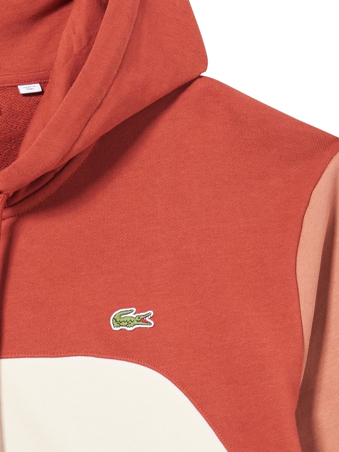image:imageLacoste Mens Zipped Colorblock HoodieOff White Maroon Clay