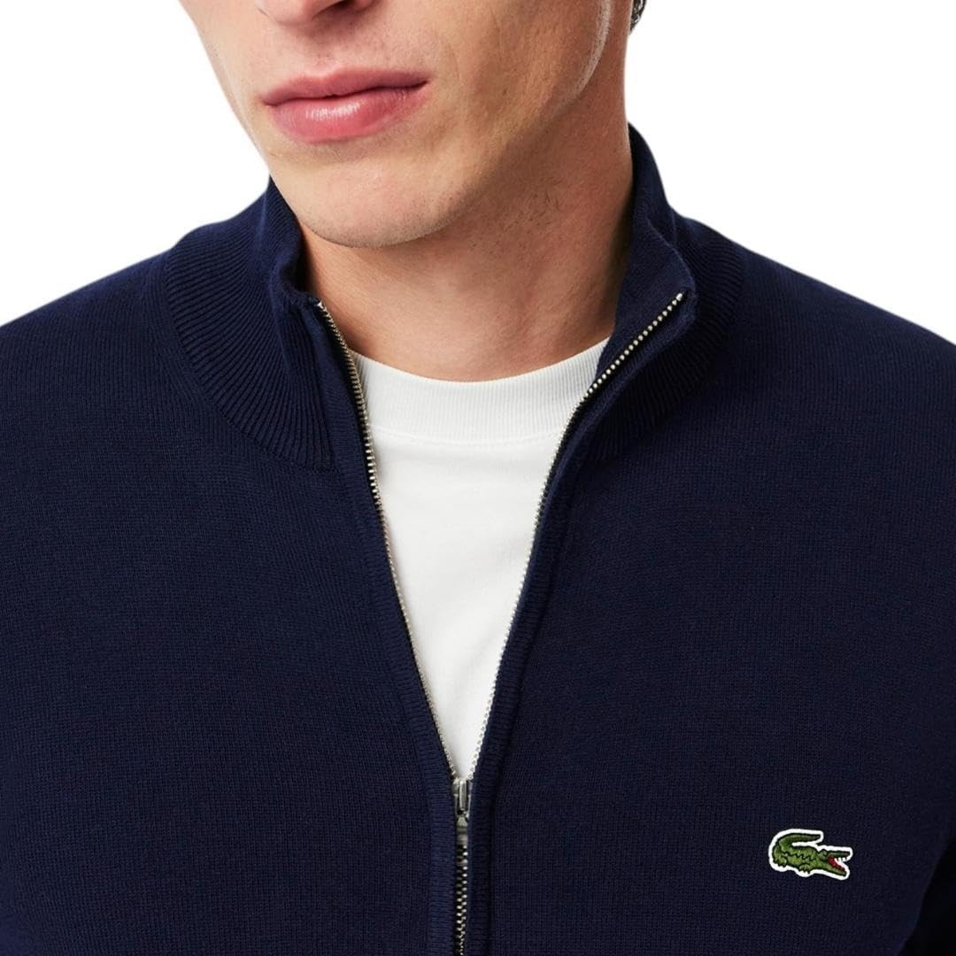 image:imageLacoste Mens Zipped High Neck Cotton SweaterNavy Blue