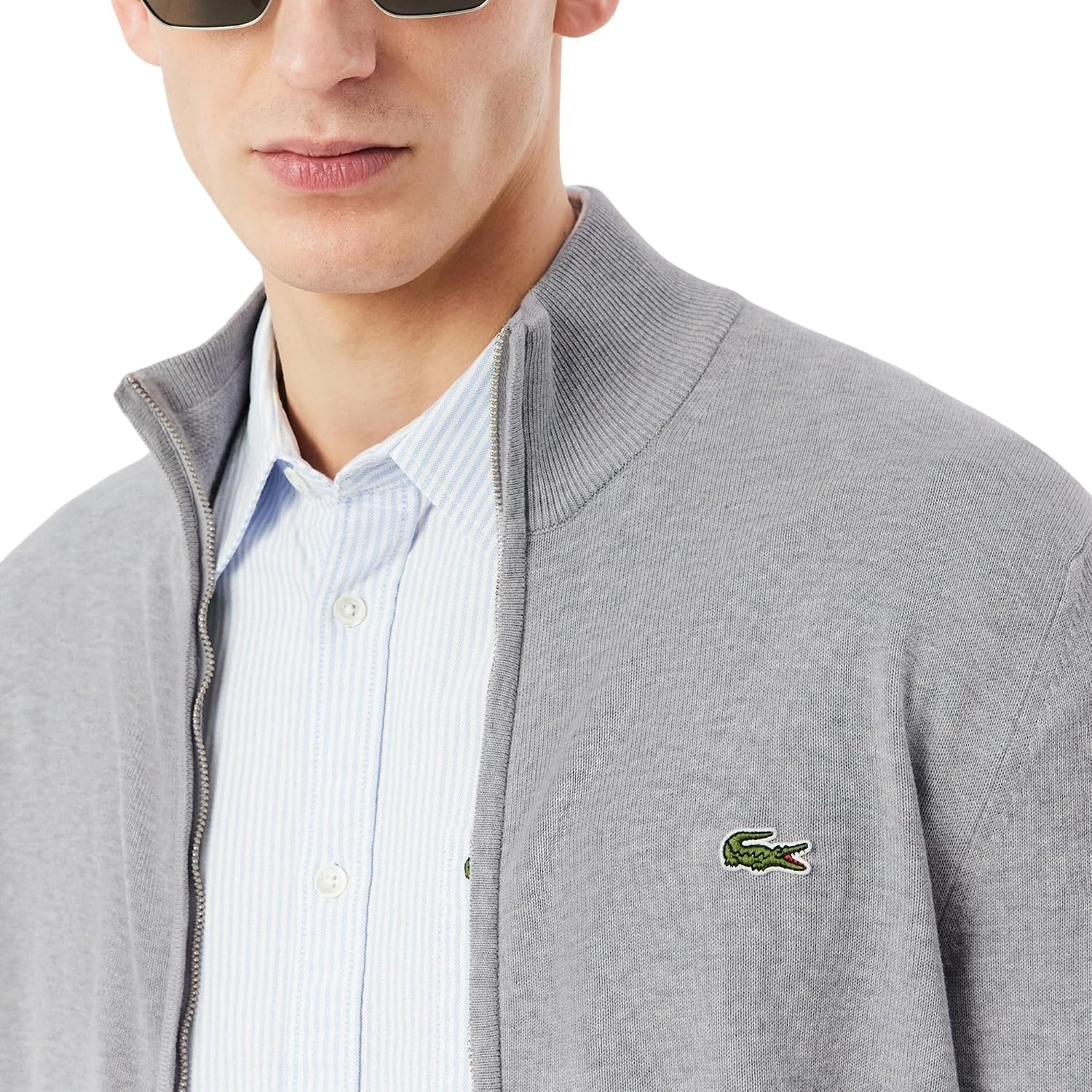 image:imageLacoste Mens Zipped High Neck Cotton SweaterSilver Chine
