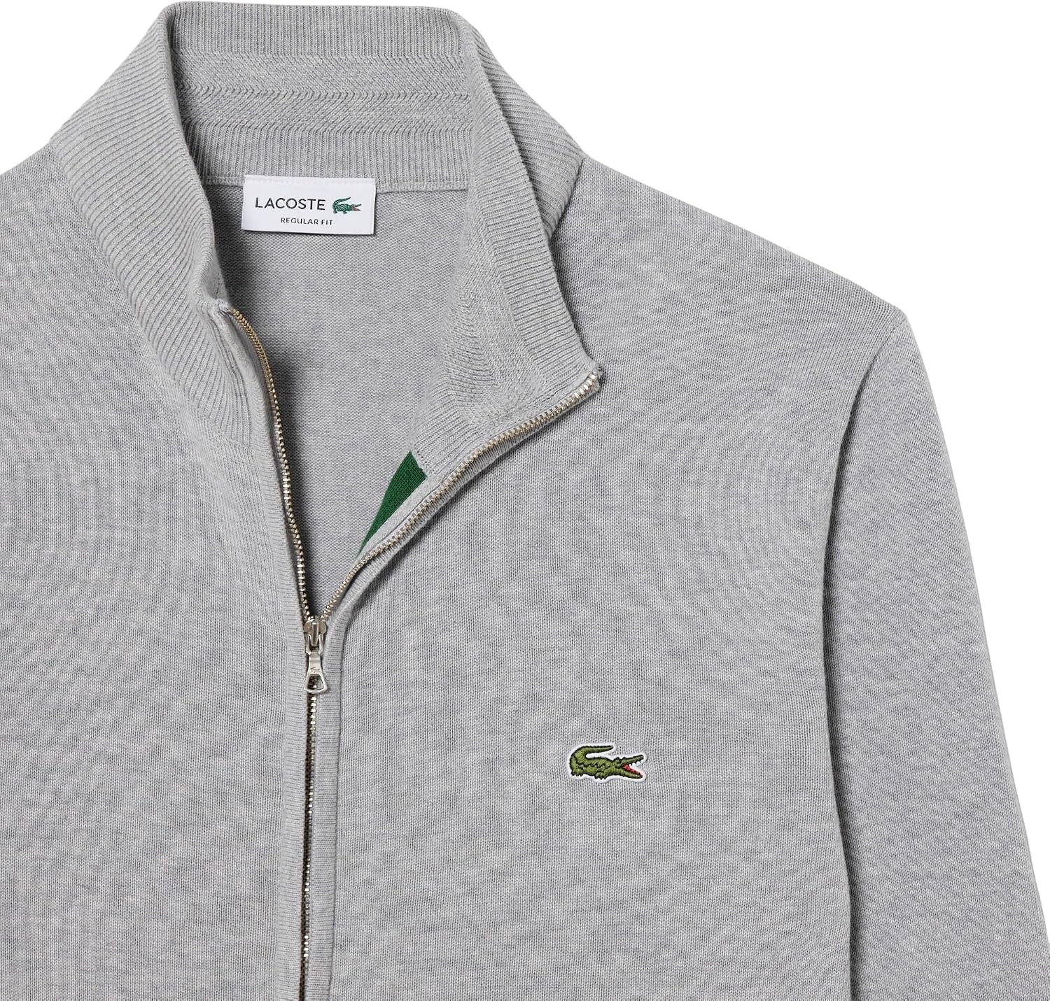 image:imageLacoste Mens Zipped High Neck Cotton SweaterSilver Chine