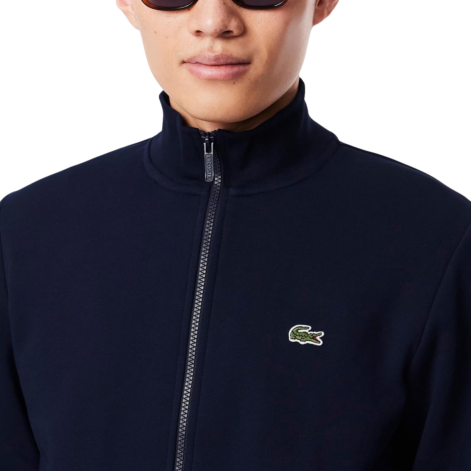 image:imageLacoste Mens Zipup High Neck Fleece SweatshirtNavy Blue