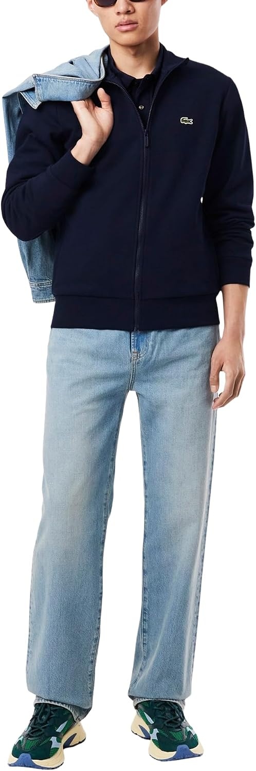 image:imageLacoste Mens Zipup High Neck Fleece SweatshirtNavy Blue