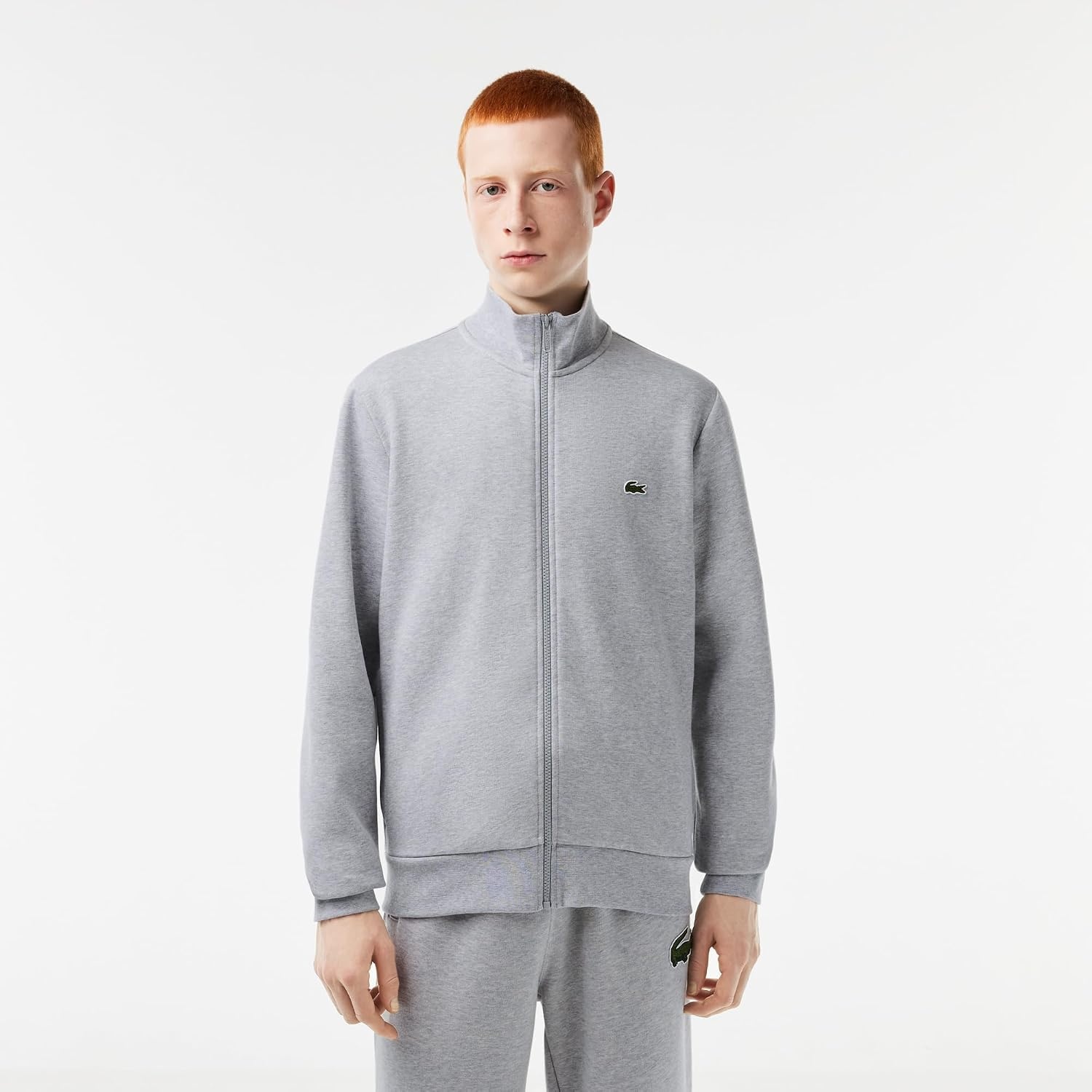 image:imageLacoste Mens Zipup High Neck Fleece SweatshirtSilver Chine