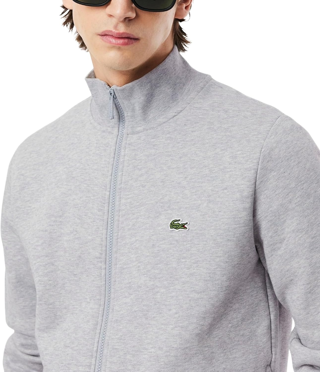 image:imageLacoste Mens Zipup High Neck Fleece SweatshirtSilver Chine