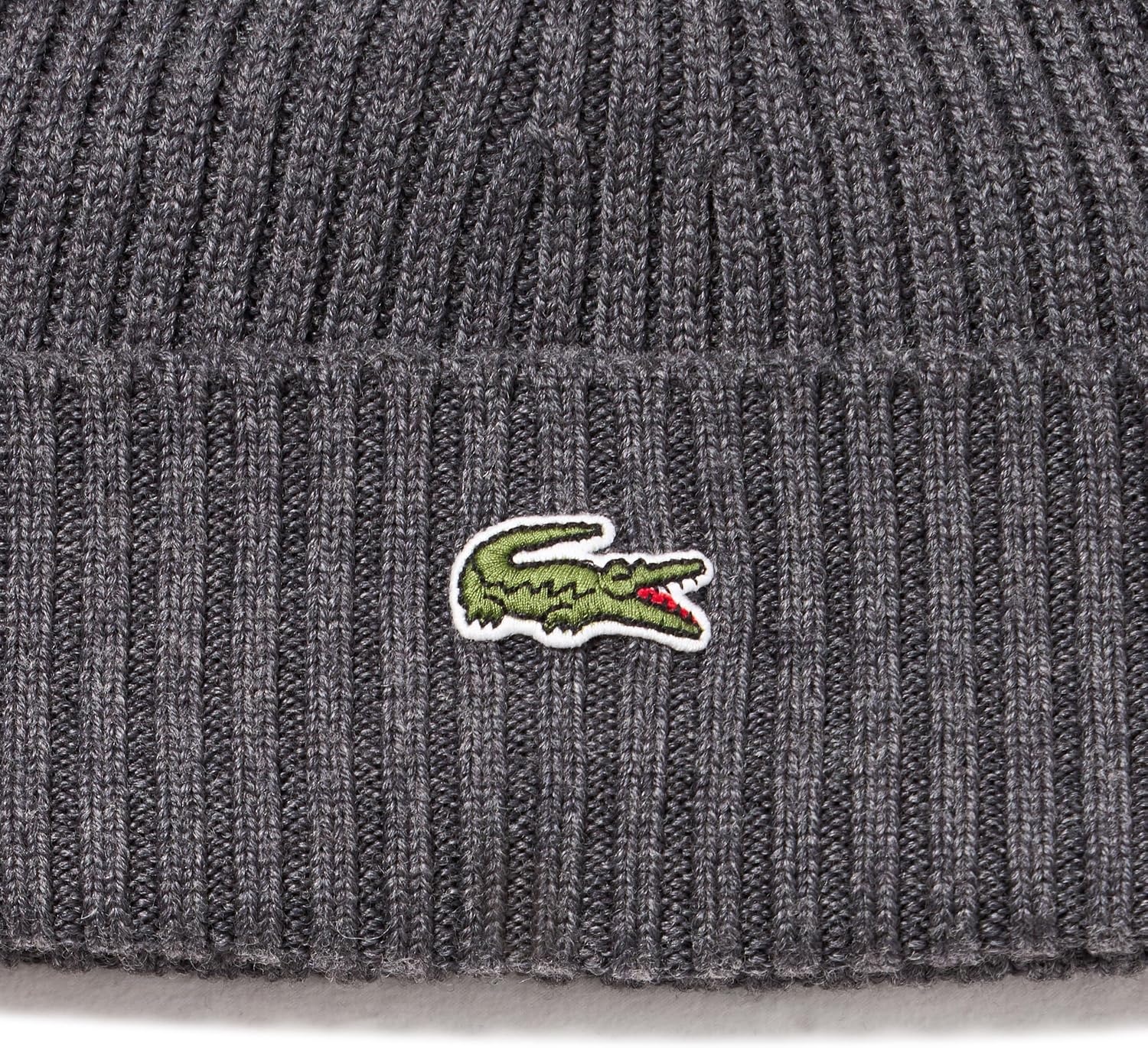 image:imageLacoste Unisex Adult Rib Knit Brushed Wool BeanieGrey Chine