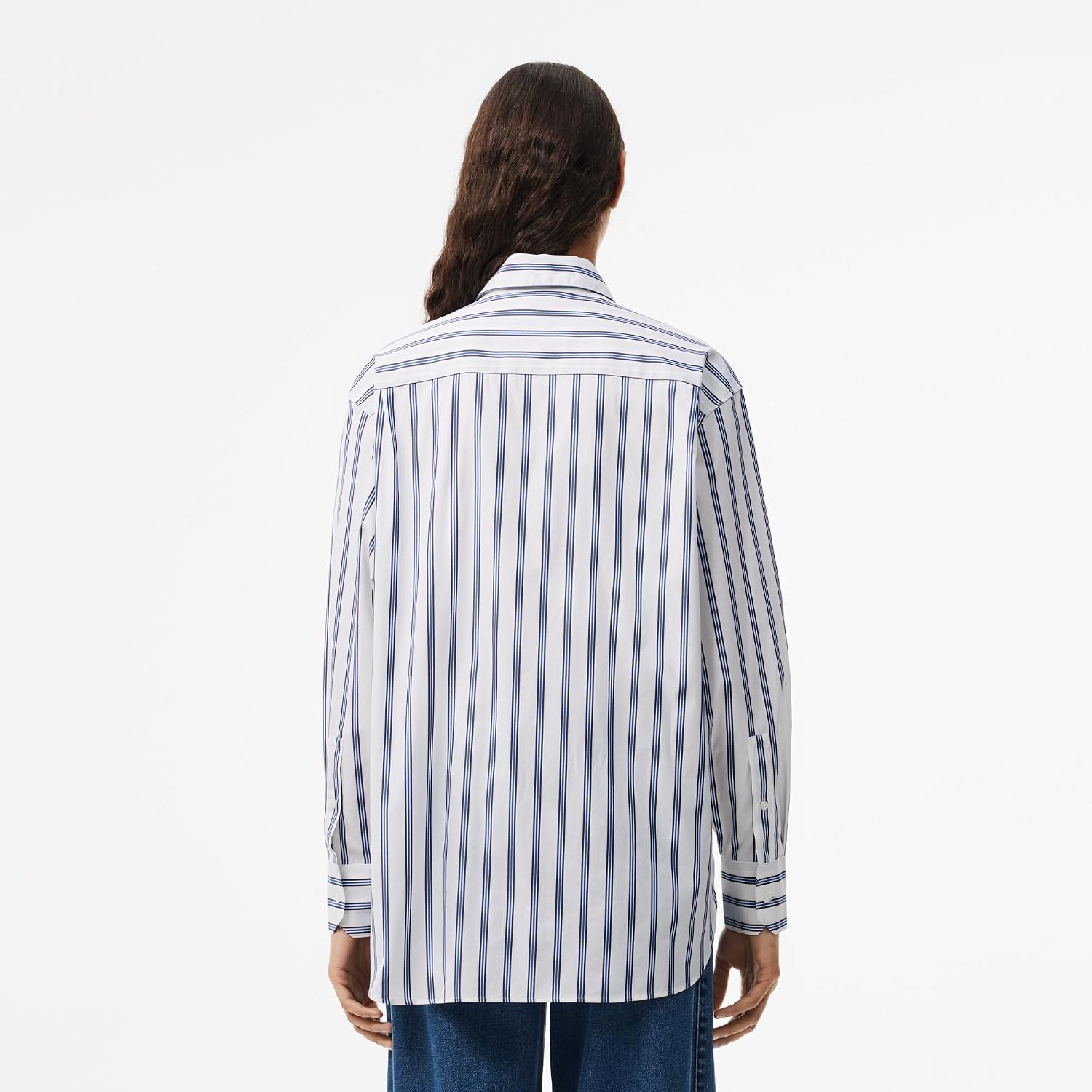 image:imageLacoste Womens Core Collection Oversized Fit Long Sleeve Solid ShirtFlourNavy BlueLazuli