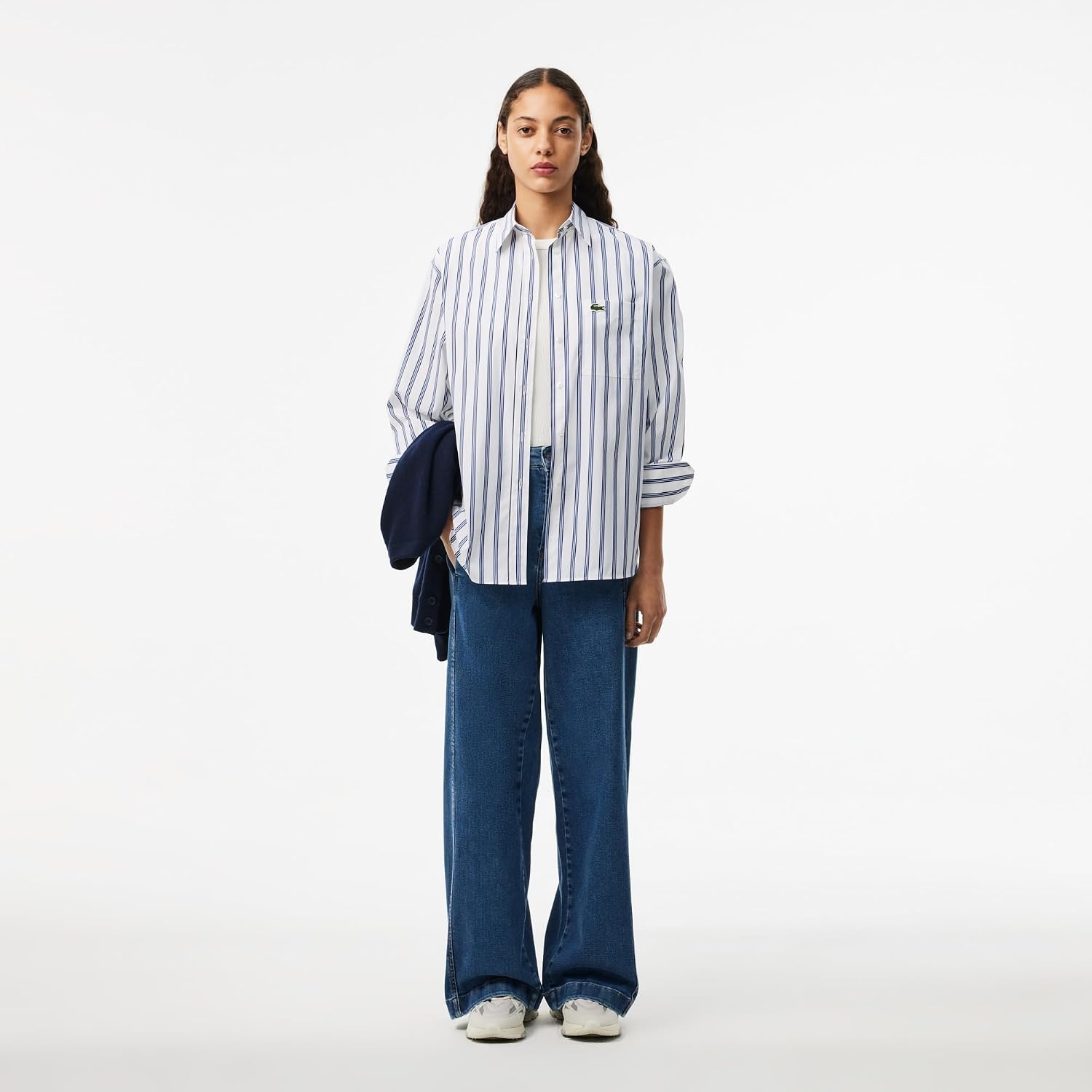 image:imageLacoste Womens Core Collection Oversized Fit Long Sleeve Solid ShirtFlourNavy BlueLazuli