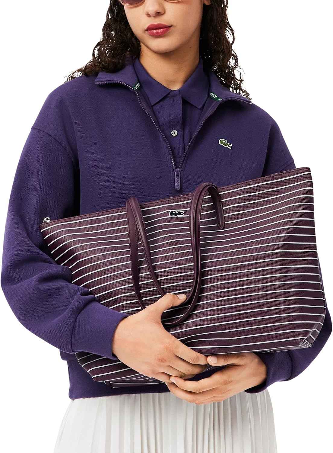 image:imageLacoste Womens Large Shopping Bag Winetasting White Stripes One Size