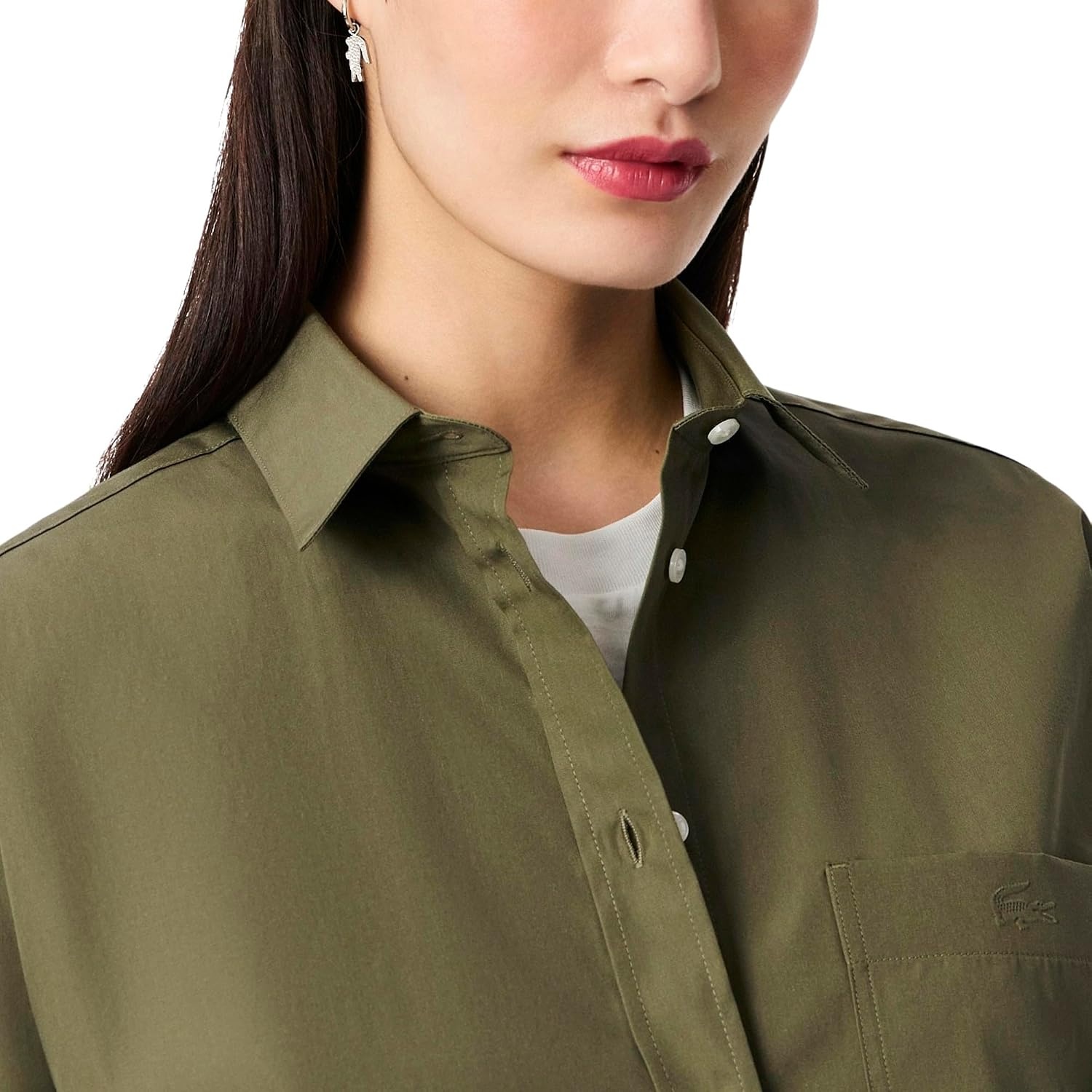 image:imageLacoste Womens Oversized Cotton Poplin ShirtOlive