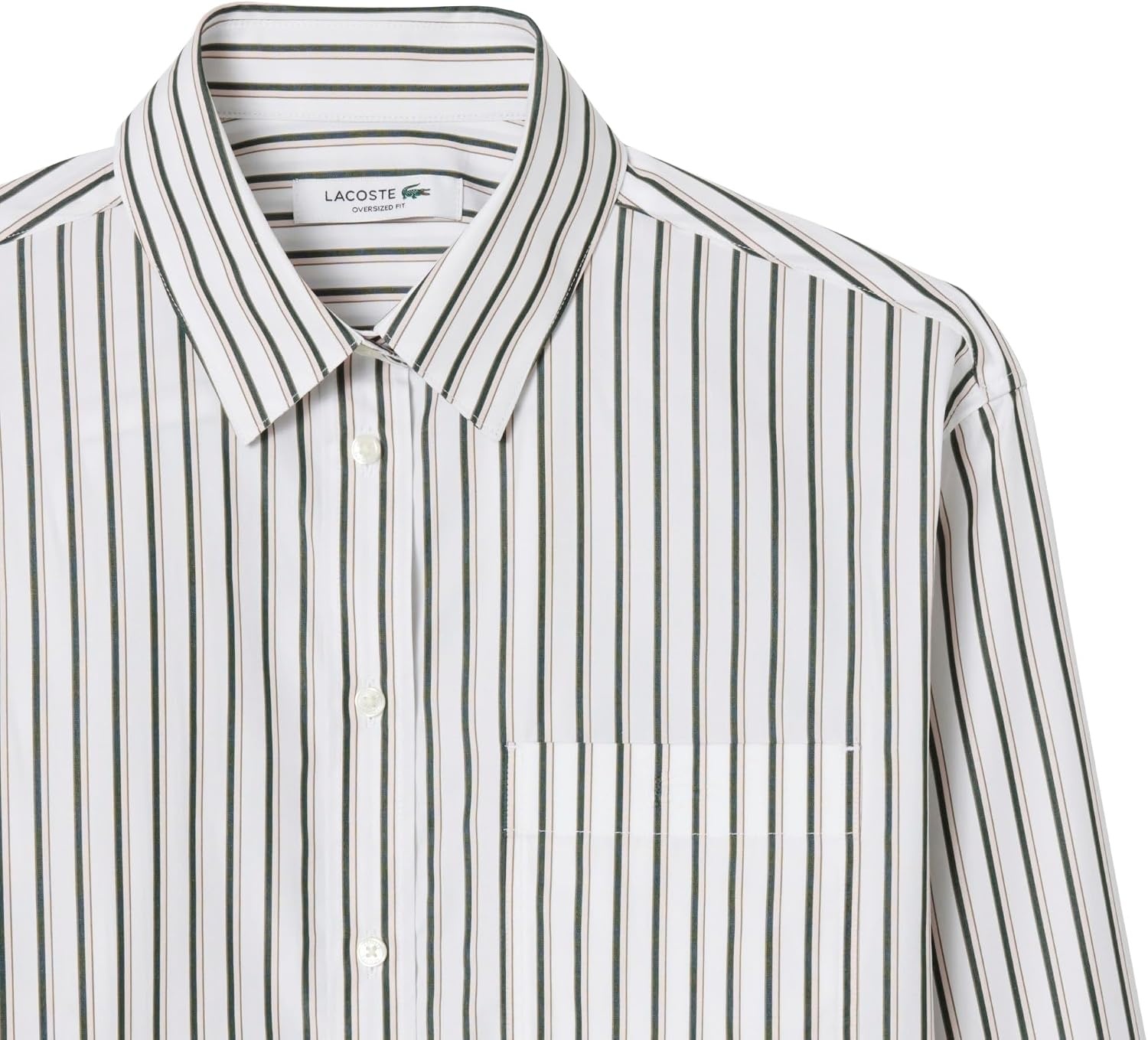 image:imageLacoste Womens Oversized Cotton Poplin ShirtWhiteSinopleNidusOlive