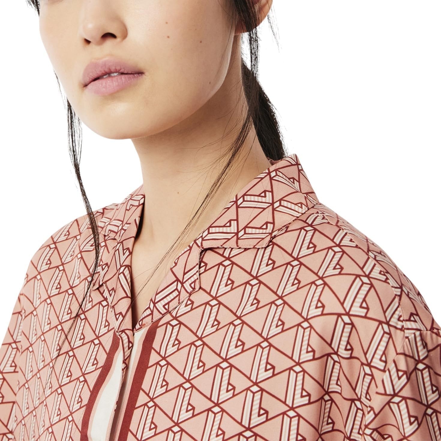 image:imageLacoste Womens Oversized Monogram Print ShirtLatteWhiteRed
