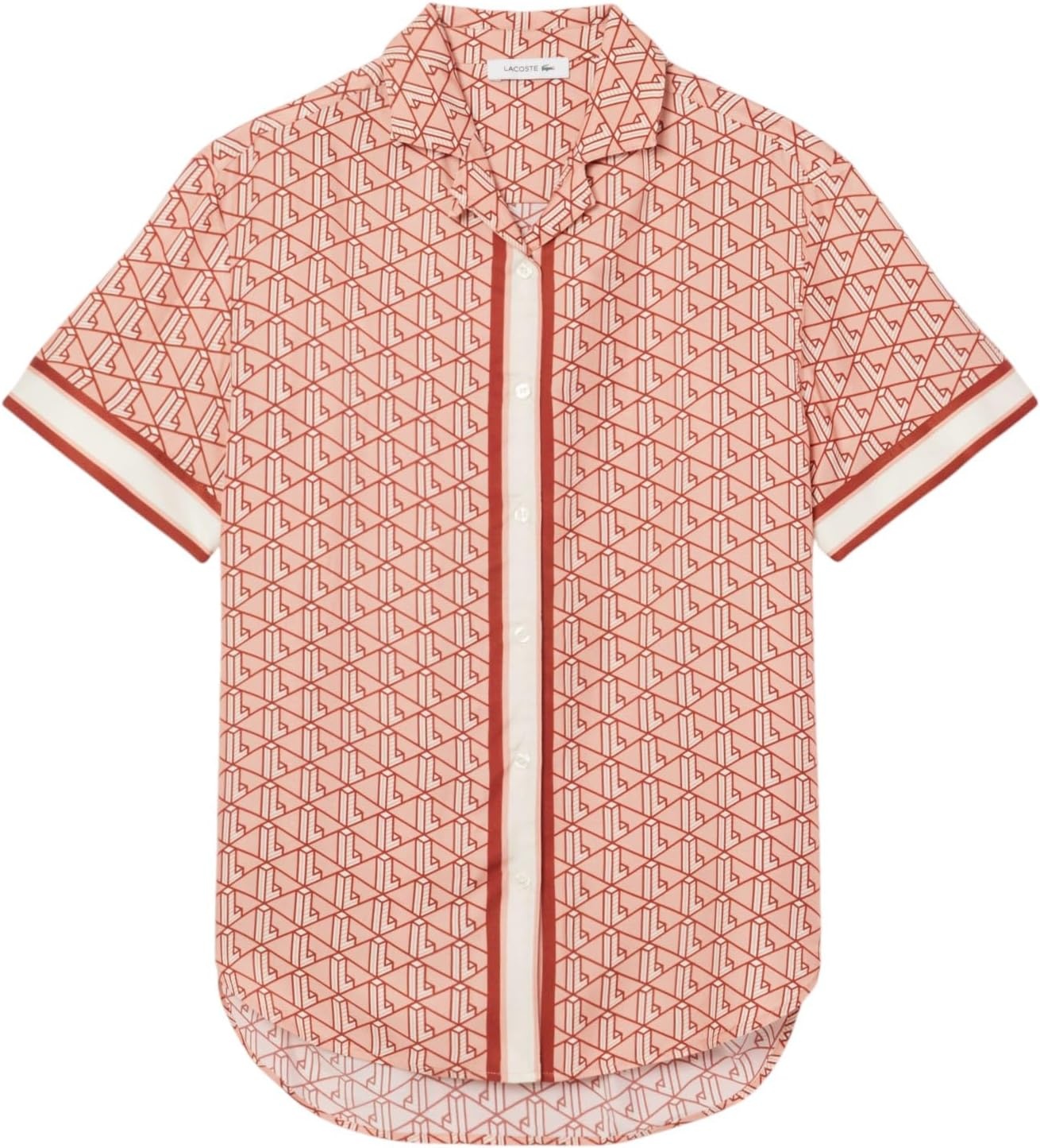 image:imageLacoste Womens Oversized Monogram Print ShirtLatteWhiteRed