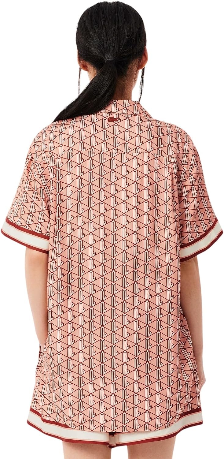 image:imageLacoste Womens Oversized Monogram Print ShirtLatteWhiteRed