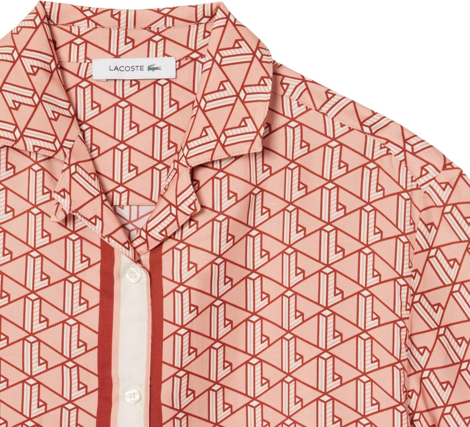image:imageLacoste Womens Oversized Monogram Print ShirtLatteWhiteRed