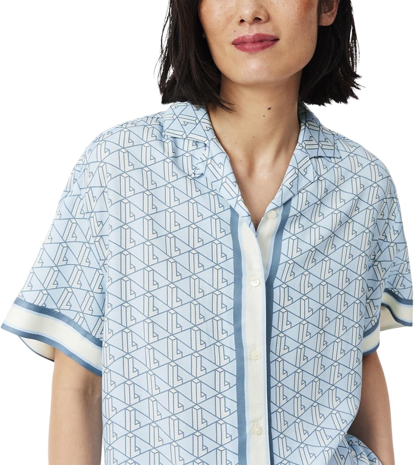 image:imageLacoste Womens Oversized Monogram Print ShirtTranquil BlueWhite