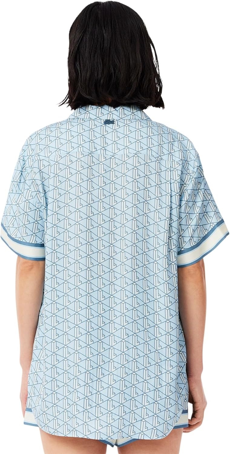 image:imageLacoste Womens Oversized Monogram Print ShirtTranquil BlueWhite