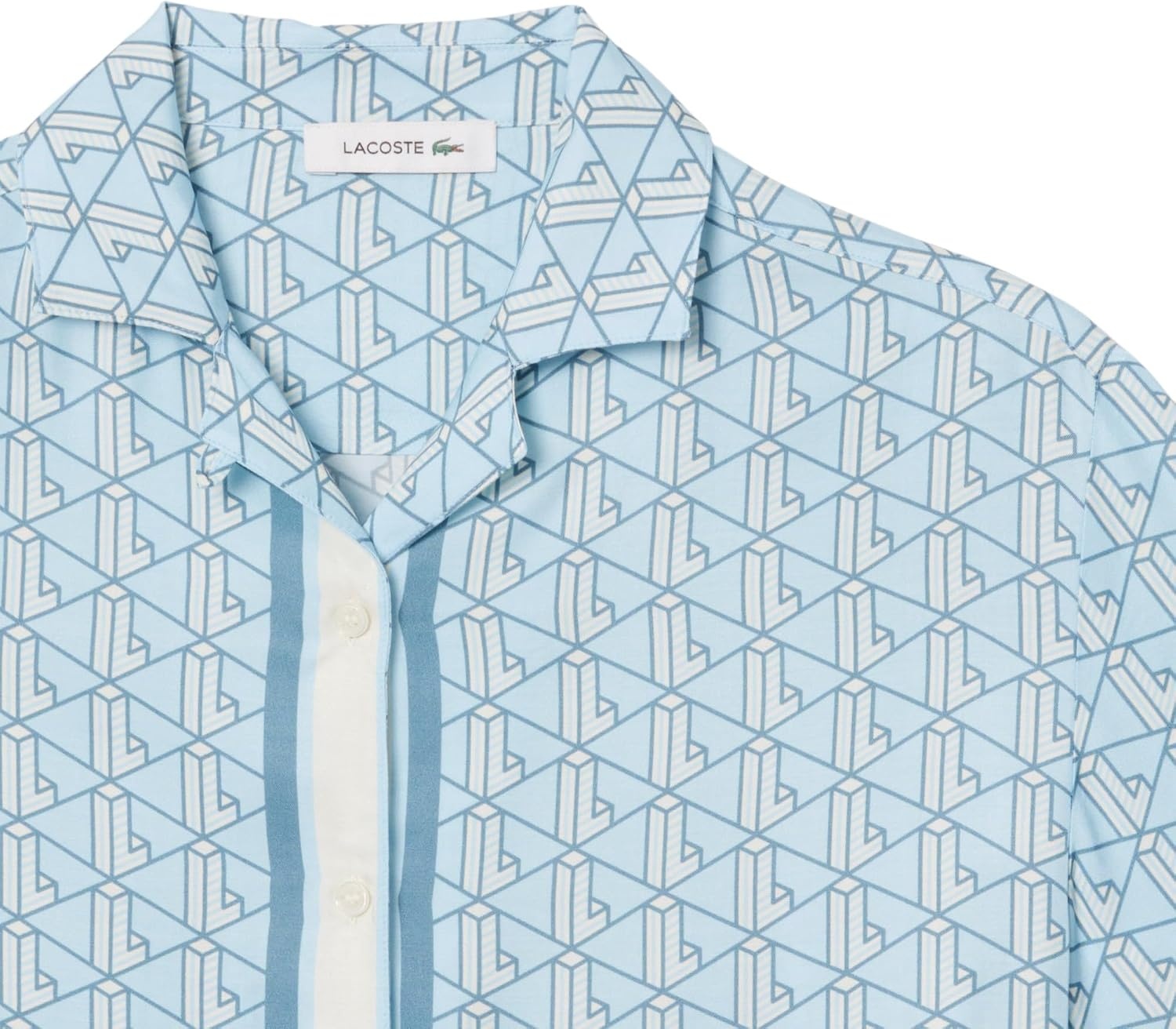 image:imageLacoste Womens Oversized Monogram Print ShirtTranquil BlueWhite