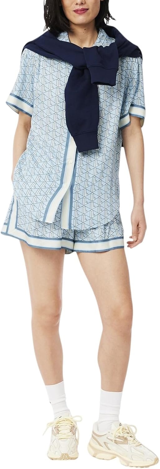 image:imageLacoste Womens Oversized Monogram Print ShirtTranquil BlueWhite