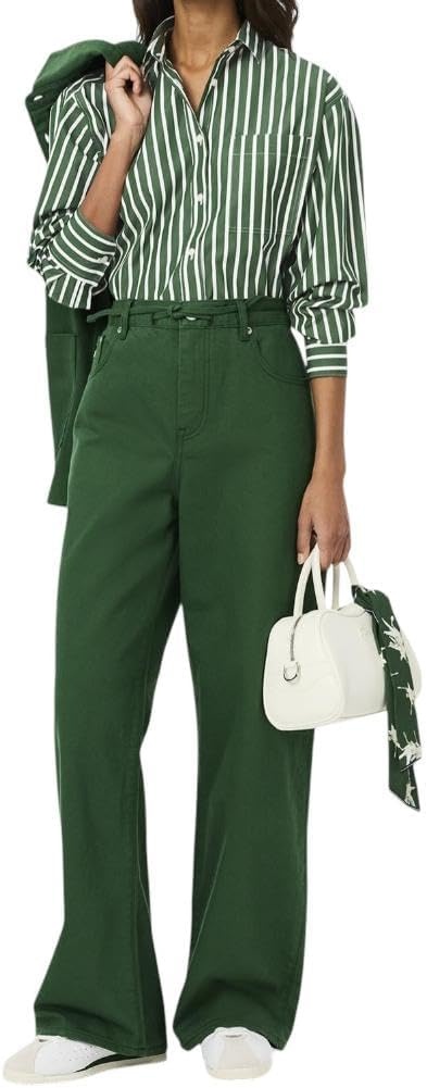 image:imageLacoste Womens Oversized Popeline Long Sleeve ShirtGreenWhite