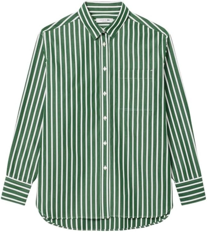 image:imageLacoste Womens Oversized Popeline Long Sleeve ShirtGreenWhite