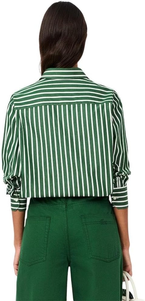 image:imageLacoste Womens Oversized Popeline Long Sleeve ShirtGreenWhite