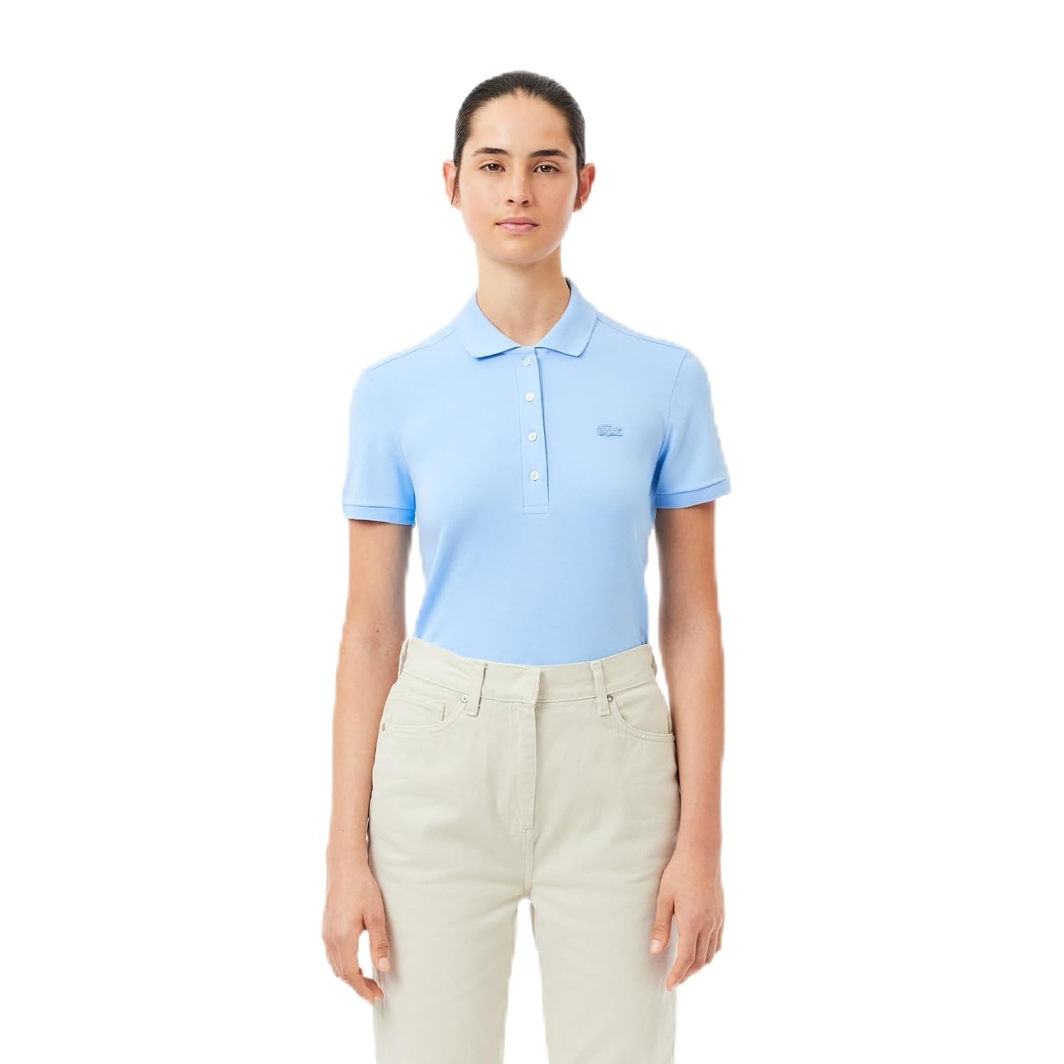 image:imageLacoste Womens Short Sleeve Slim Fit Stretch Pique Polo ShirtClassic Blue