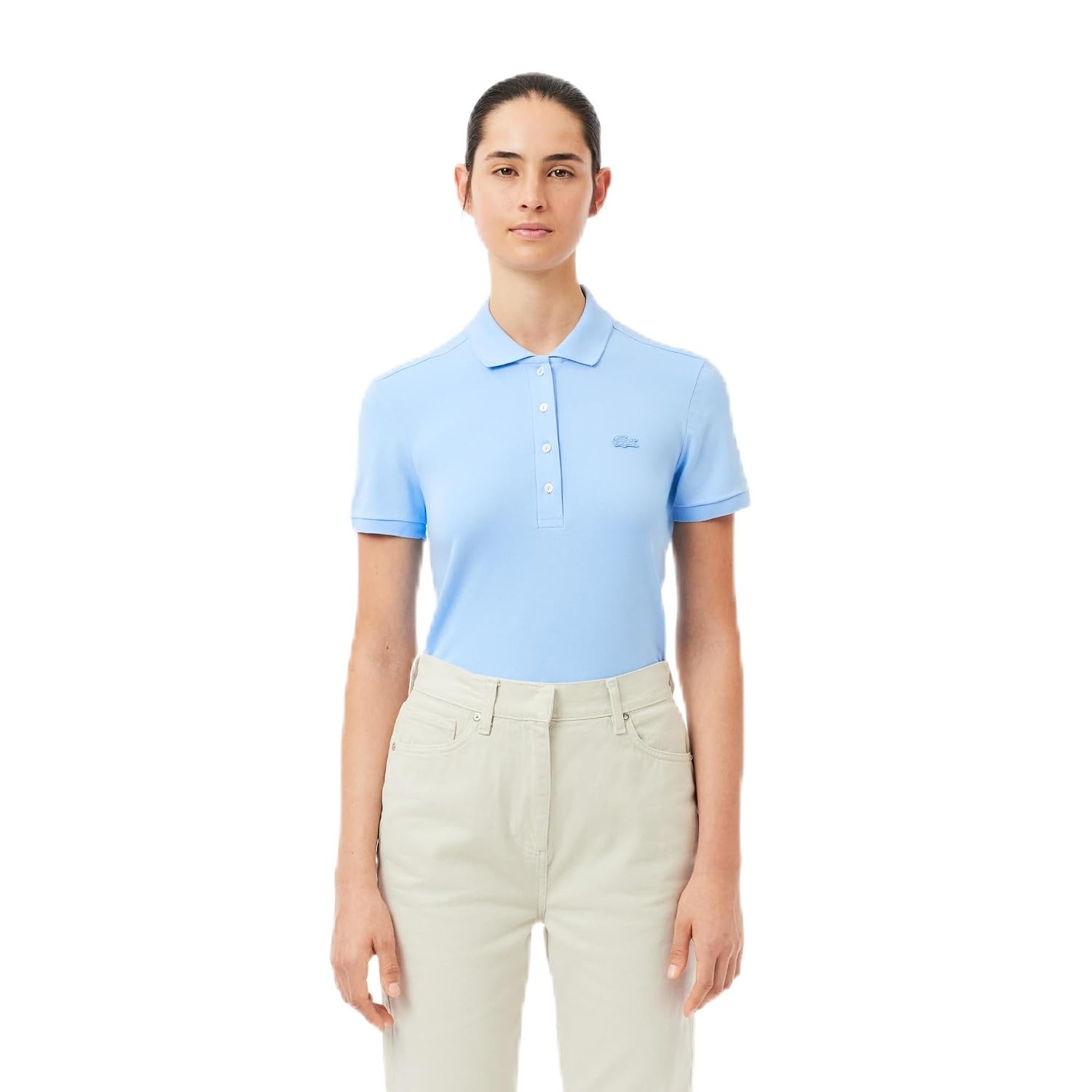 image:imageLacoste Womens Short Sleeve Slim Fit Stretch Pique Polo ShirtClassic Blue