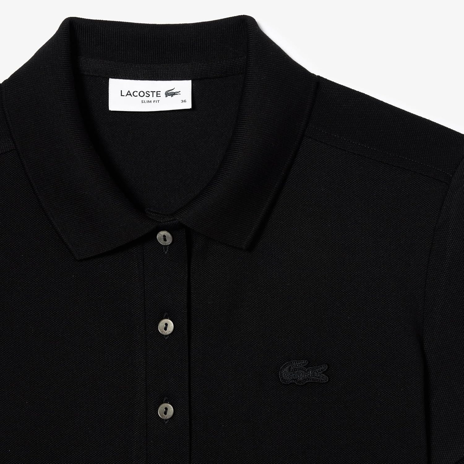 image:imageLacoste Womens Short Sleeve Slim Fit Stretch Pique Polo ShirtDeep Black