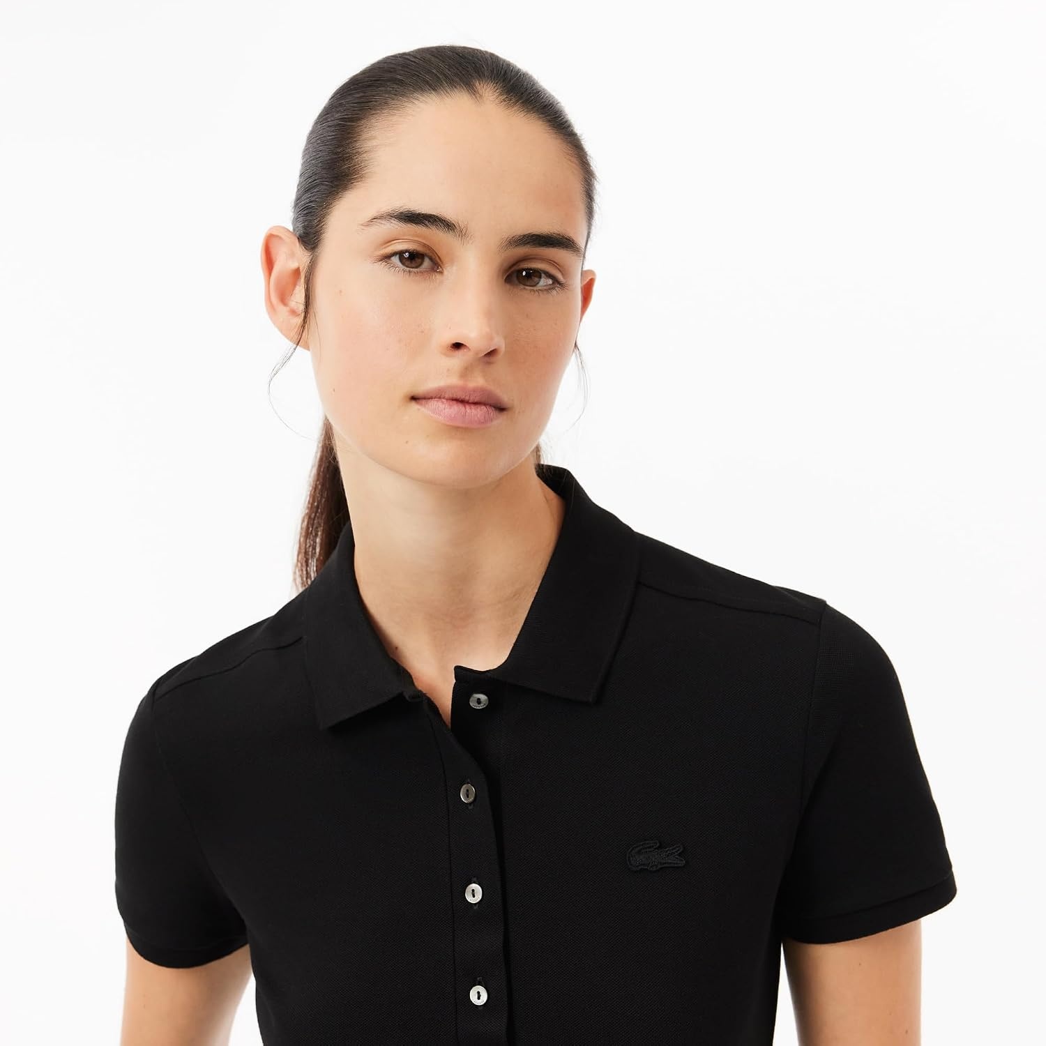 image:imageLacoste Womens Short Sleeve Slim Fit Stretch Pique Polo ShirtDeep Black