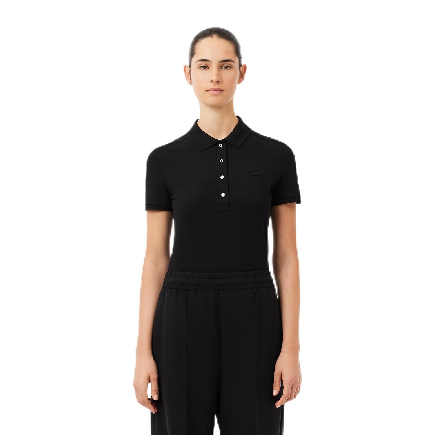 image:imageLacoste Womens Short Sleeve Slim Fit Stretch Pique Polo ShirtDeep Black