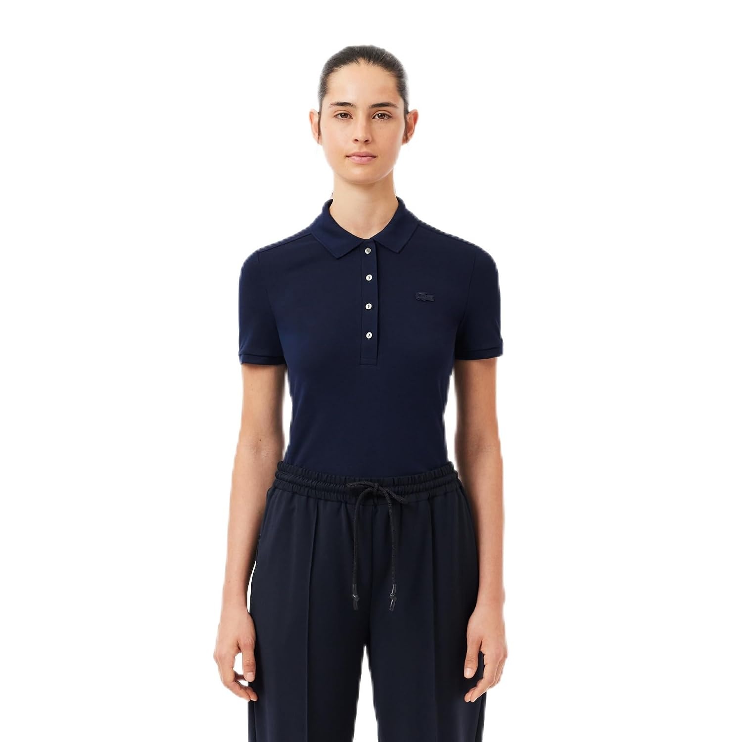 image:imageLacoste Womens Short Sleeve Slim Fit Stretch Pique Polo ShirtDeep Navy Blue