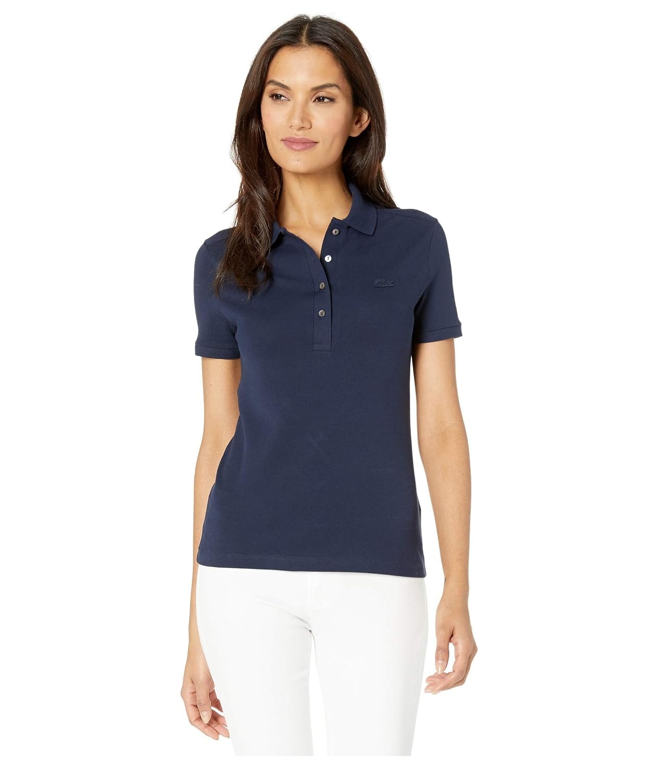 image:imageLacoste Womens Short Sleeve Slim Fit Stretch Pique Polo ShirtDeep Navy Blue