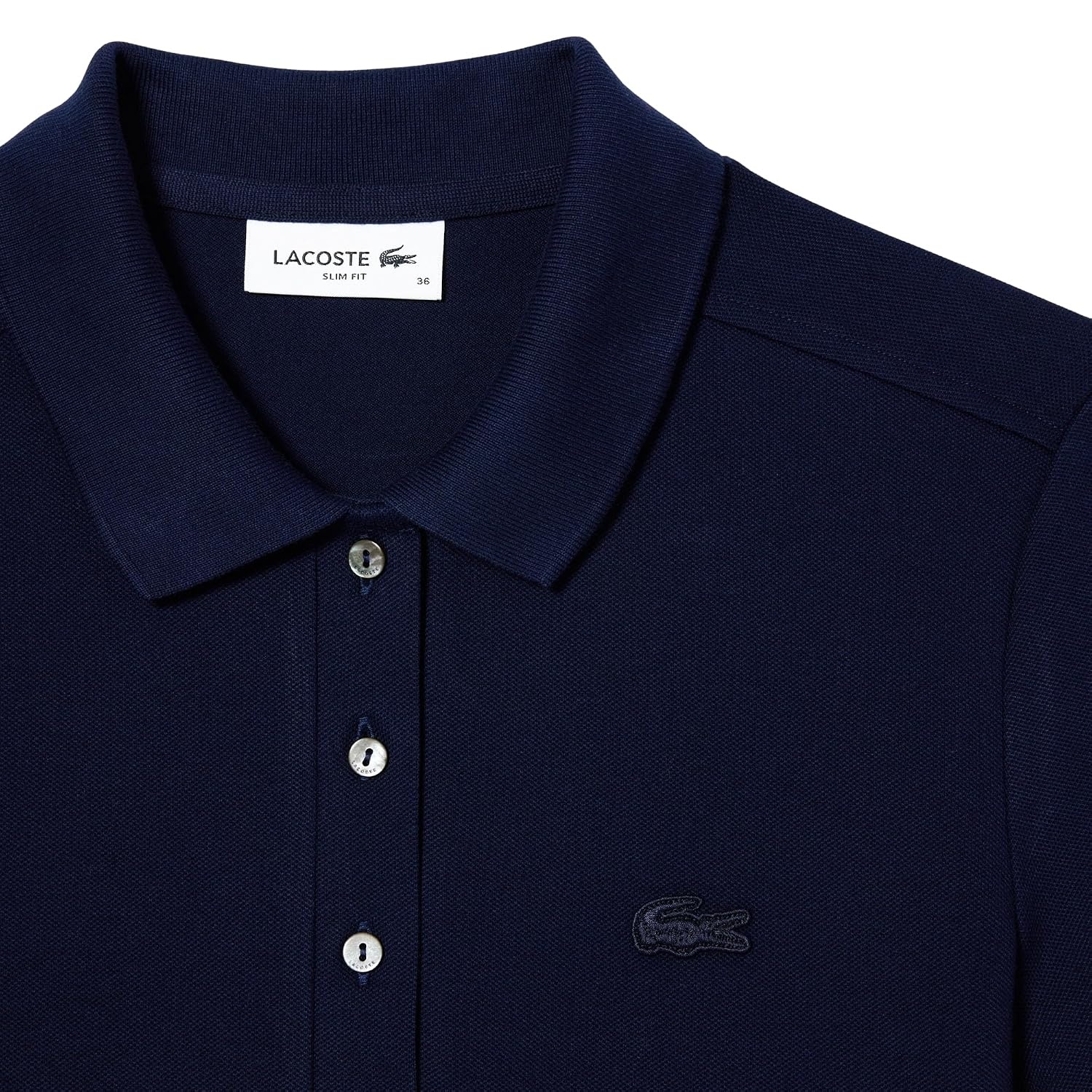 image:imageLacoste Womens Short Sleeve Slim Fit Stretch Pique Polo ShirtDeep Navy Blue