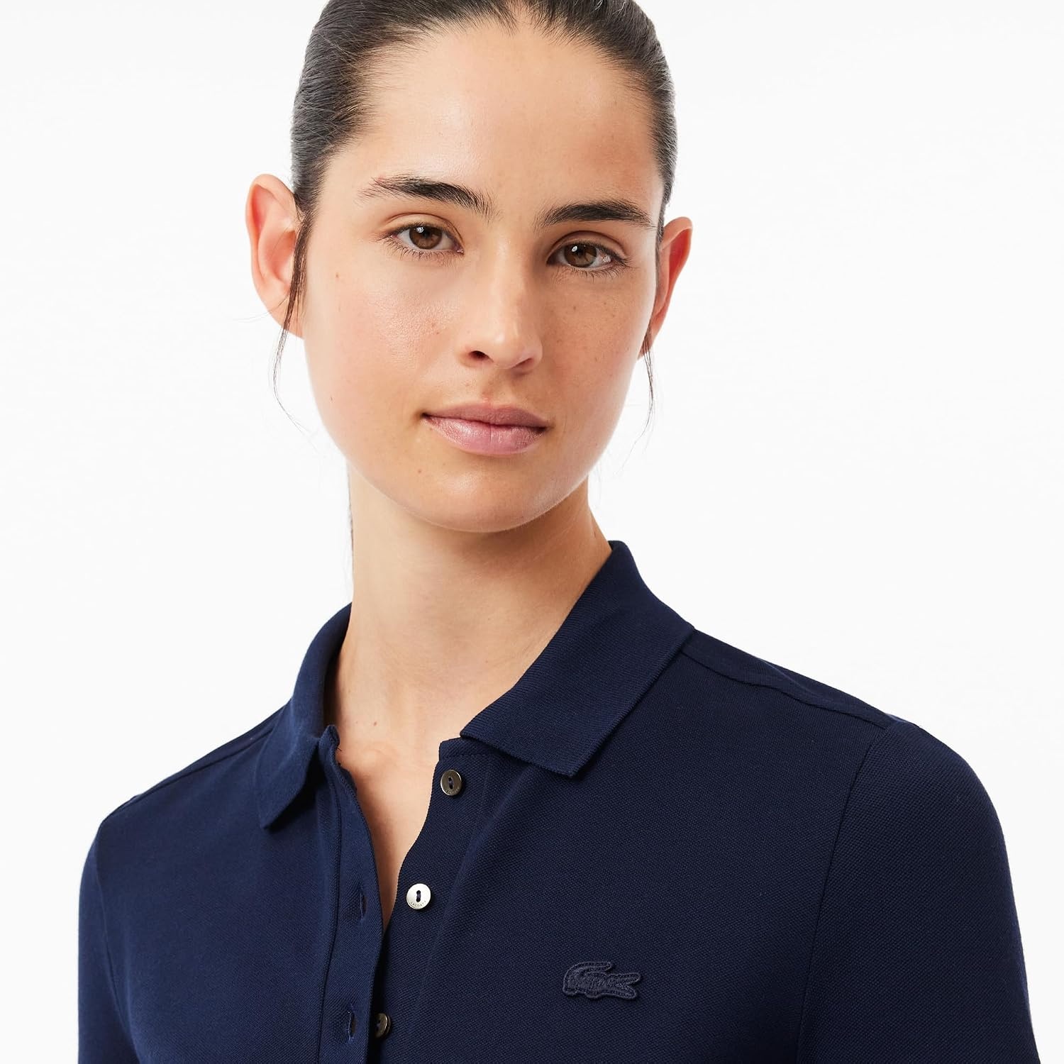 image:imageLacoste Womens Short Sleeve Slim Fit Stretch Pique Polo ShirtDeep Navy Blue