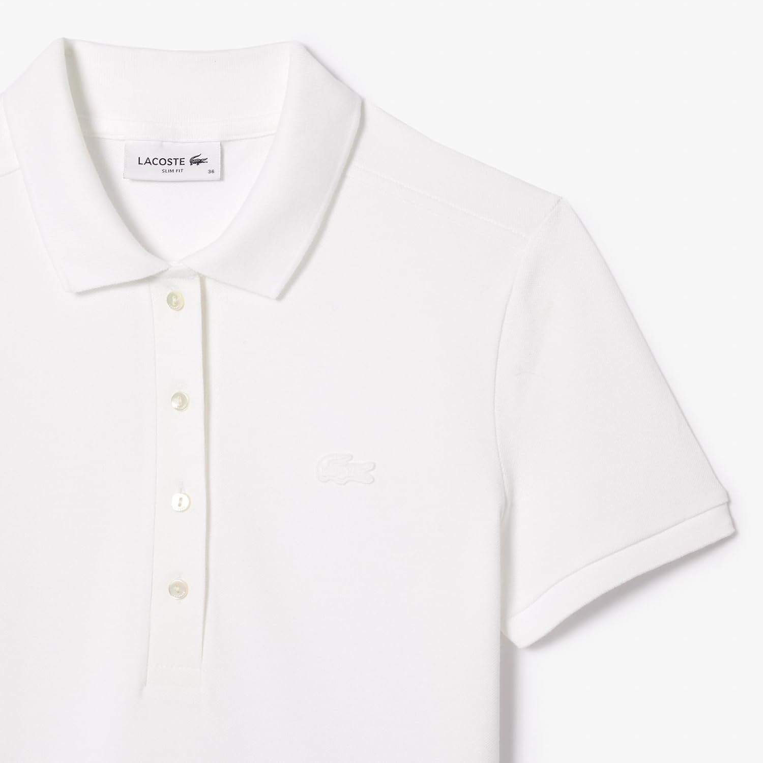 image:imageLacoste Womens Short Sleeve Slim Fit Stretch Pique Polo ShirtDeep White