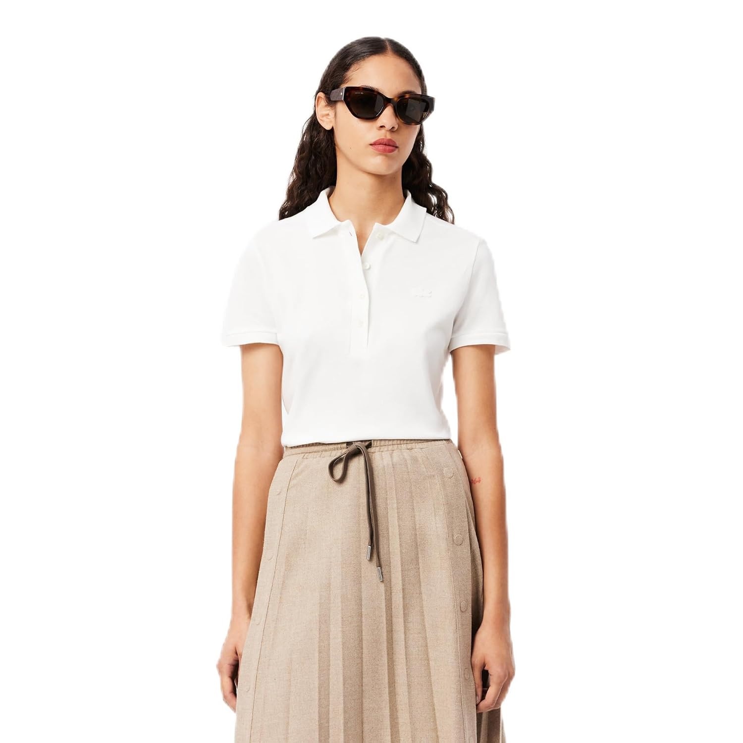 image:imageLacoste Womens Short Sleeve Slim Fit Stretch Pique Polo ShirtDeep White