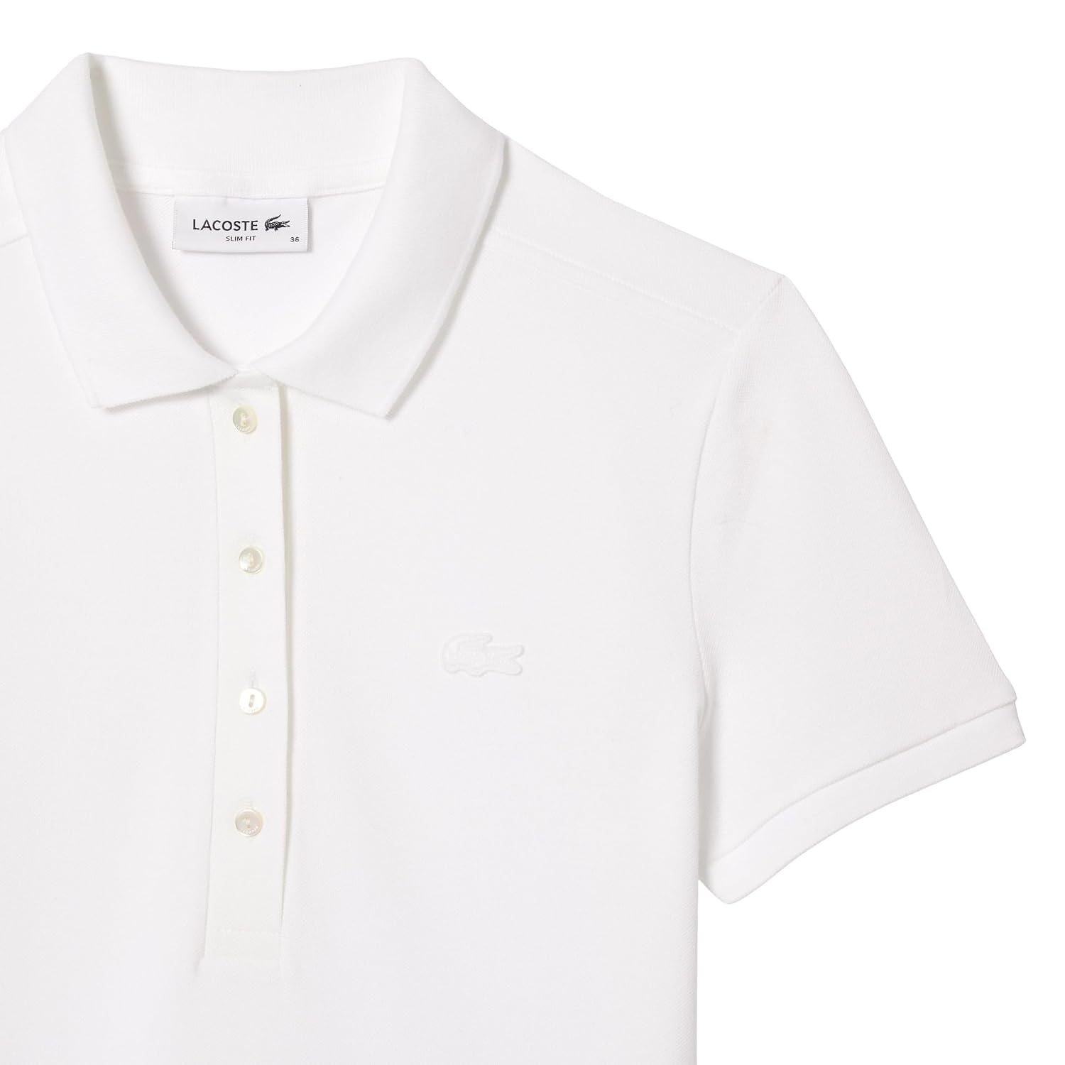image:imageLacoste Womens Short Sleeve Slim Fit Stretch Pique Polo ShirtDeep White