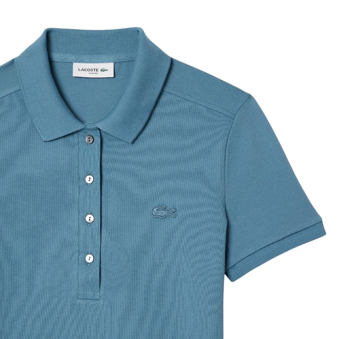 image:imageLacoste Womens Short Sleeve Slim Fit Stretch Pique Polo ShirtDusty Blue