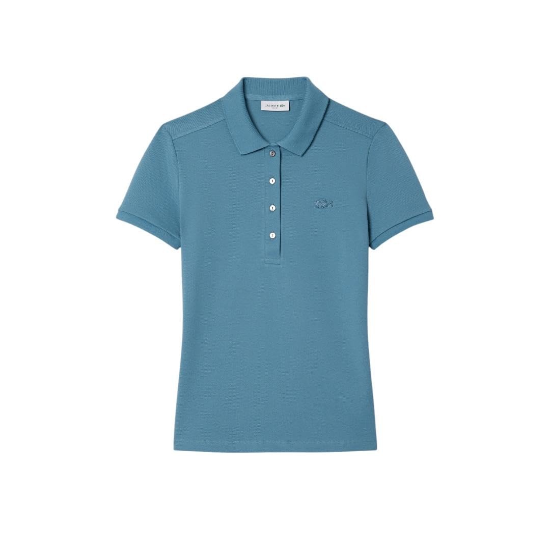image:imageLacoste Womens Short Sleeve Slim Fit Stretch Pique Polo ShirtDusty Blue