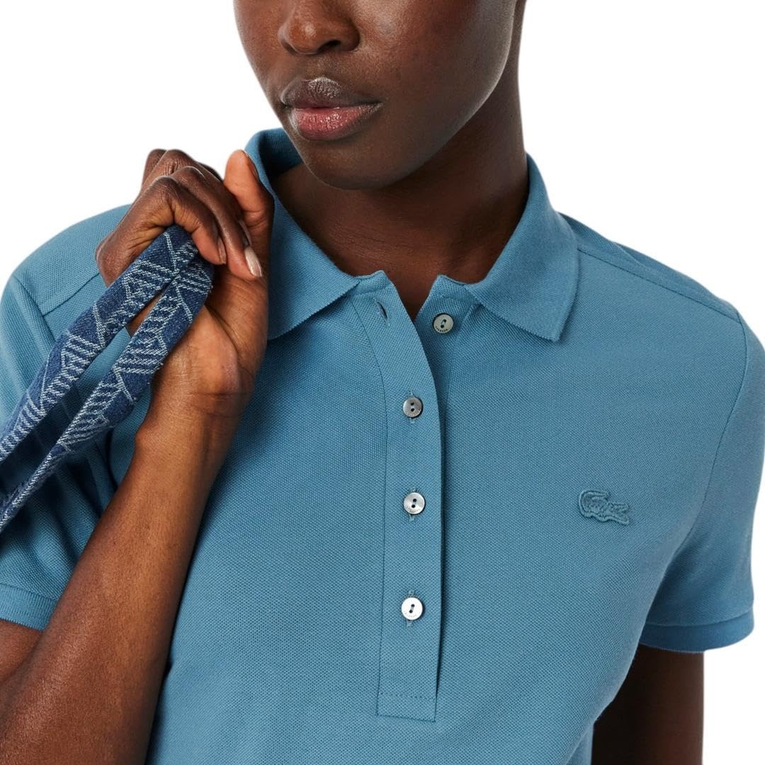 image:imageLacoste Womens Short Sleeve Slim Fit Stretch Pique Polo ShirtDusty Blue