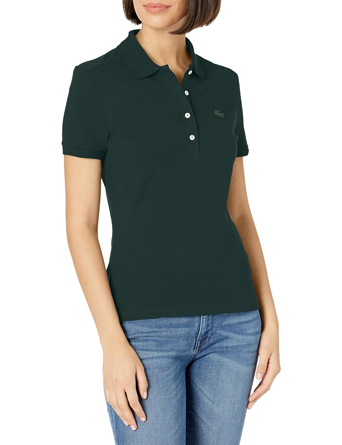 image:imageLacoste Womens Short Sleeve Slim Fit Stretch Pique Polo ShirtForest Green