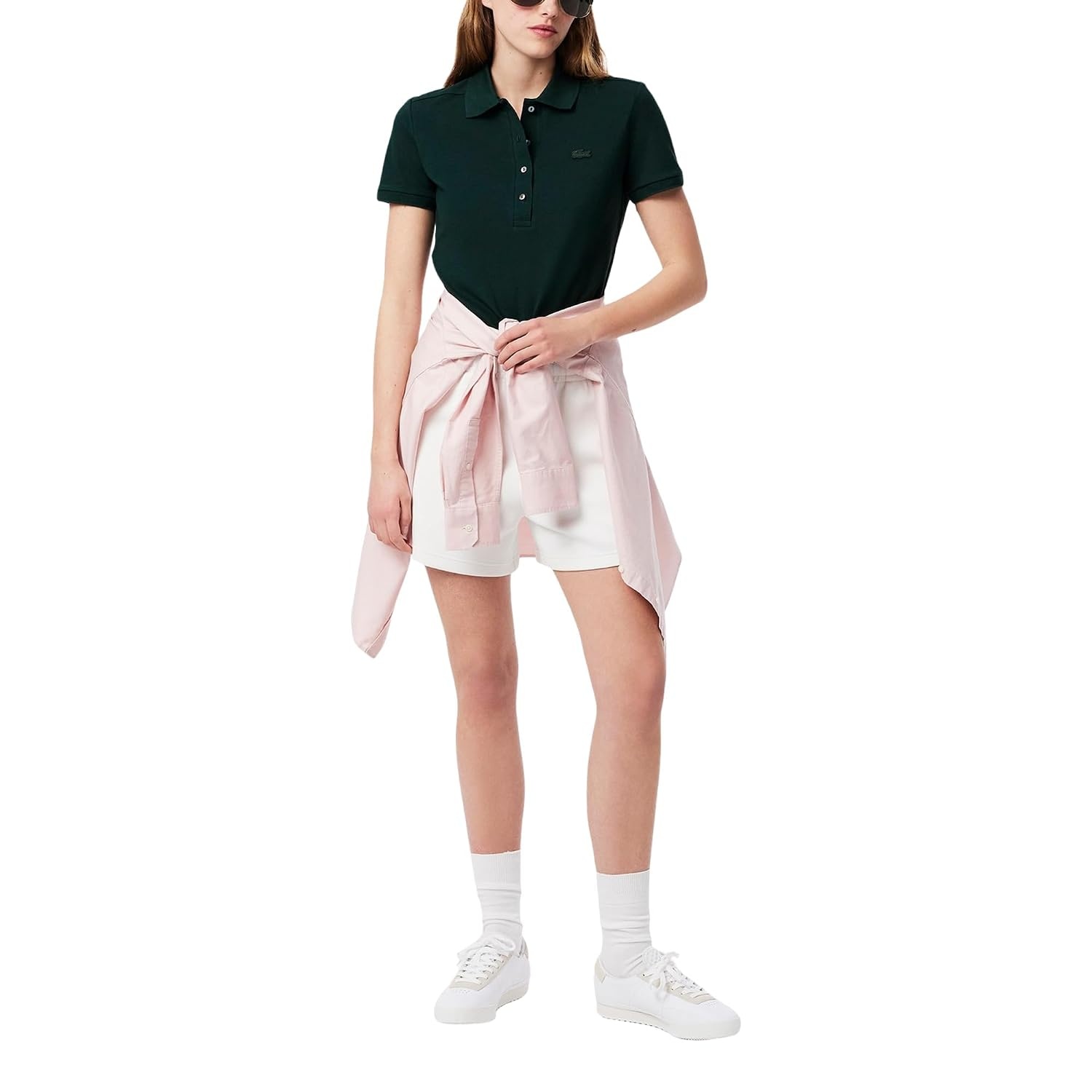 image:imageLacoste Womens Short Sleeve Slim Fit Stretch Pique Polo ShirtForest Green