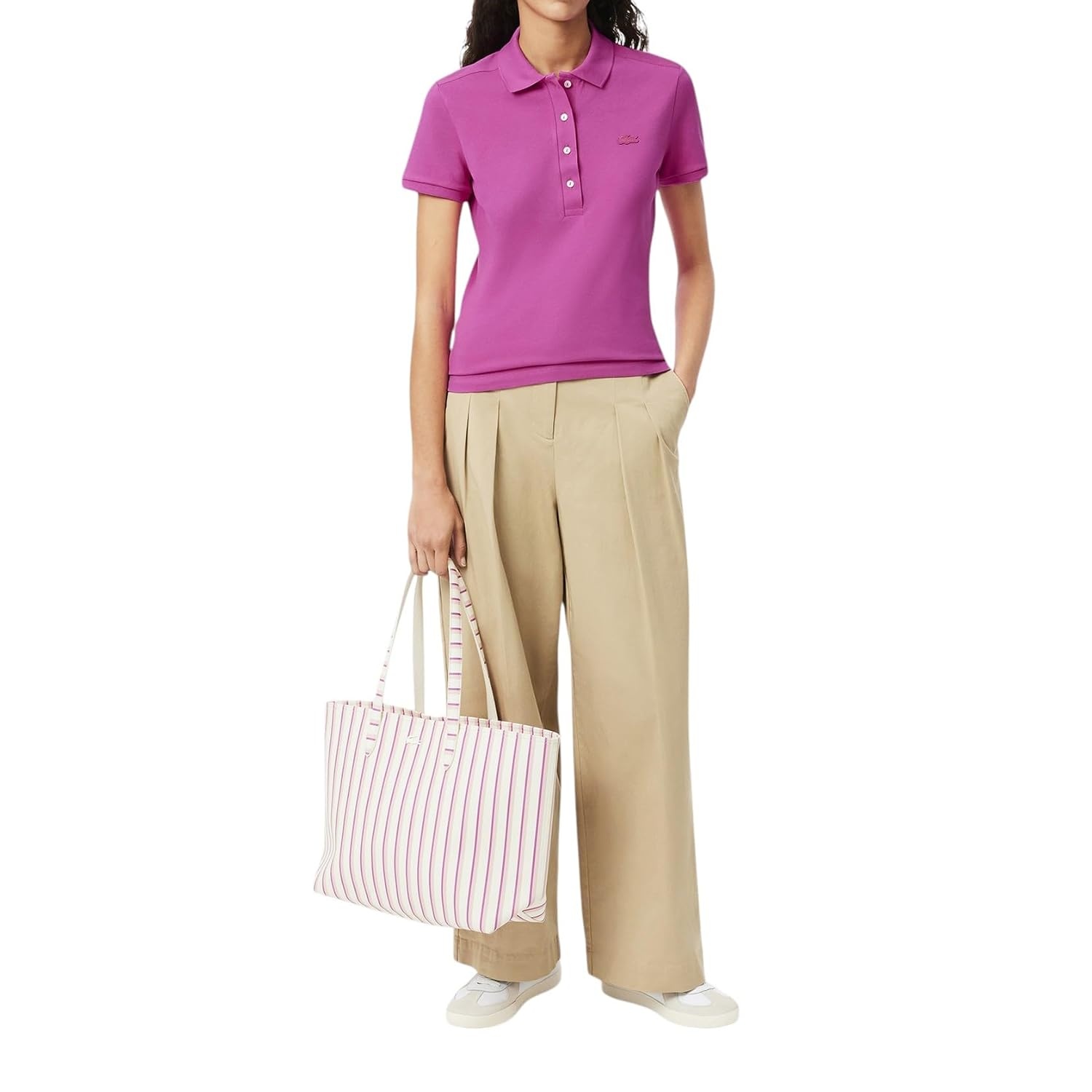 image:imageLacoste Womens Short Sleeve Slim Fit Stretch Pique Polo ShirtFuchsia