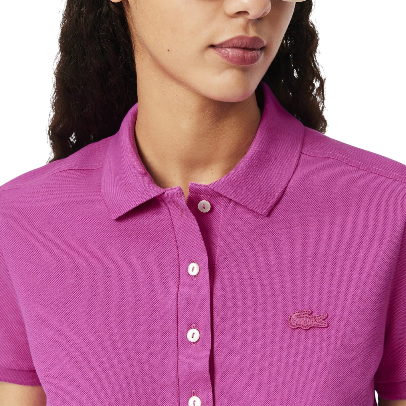 image:imageLacoste Womens Short Sleeve Slim Fit Stretch Pique Polo ShirtFuchsia