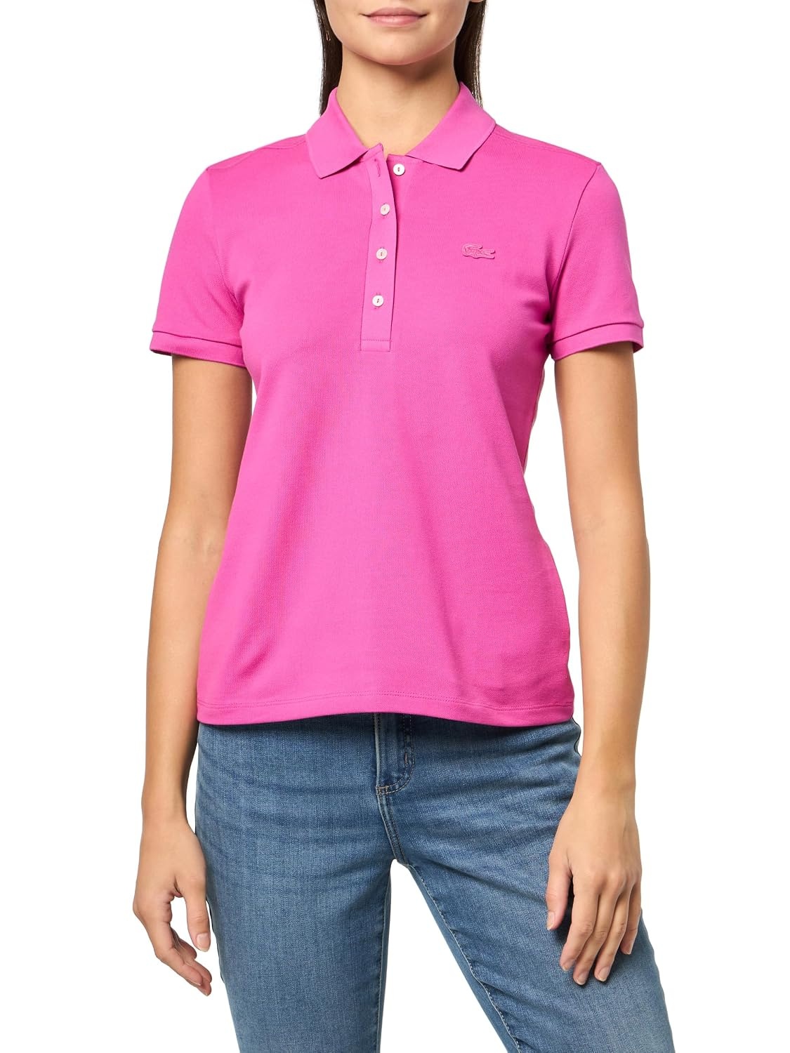 image:imageLacoste Womens Short Sleeve Slim Fit Stretch Pique Polo ShirtFuchsia