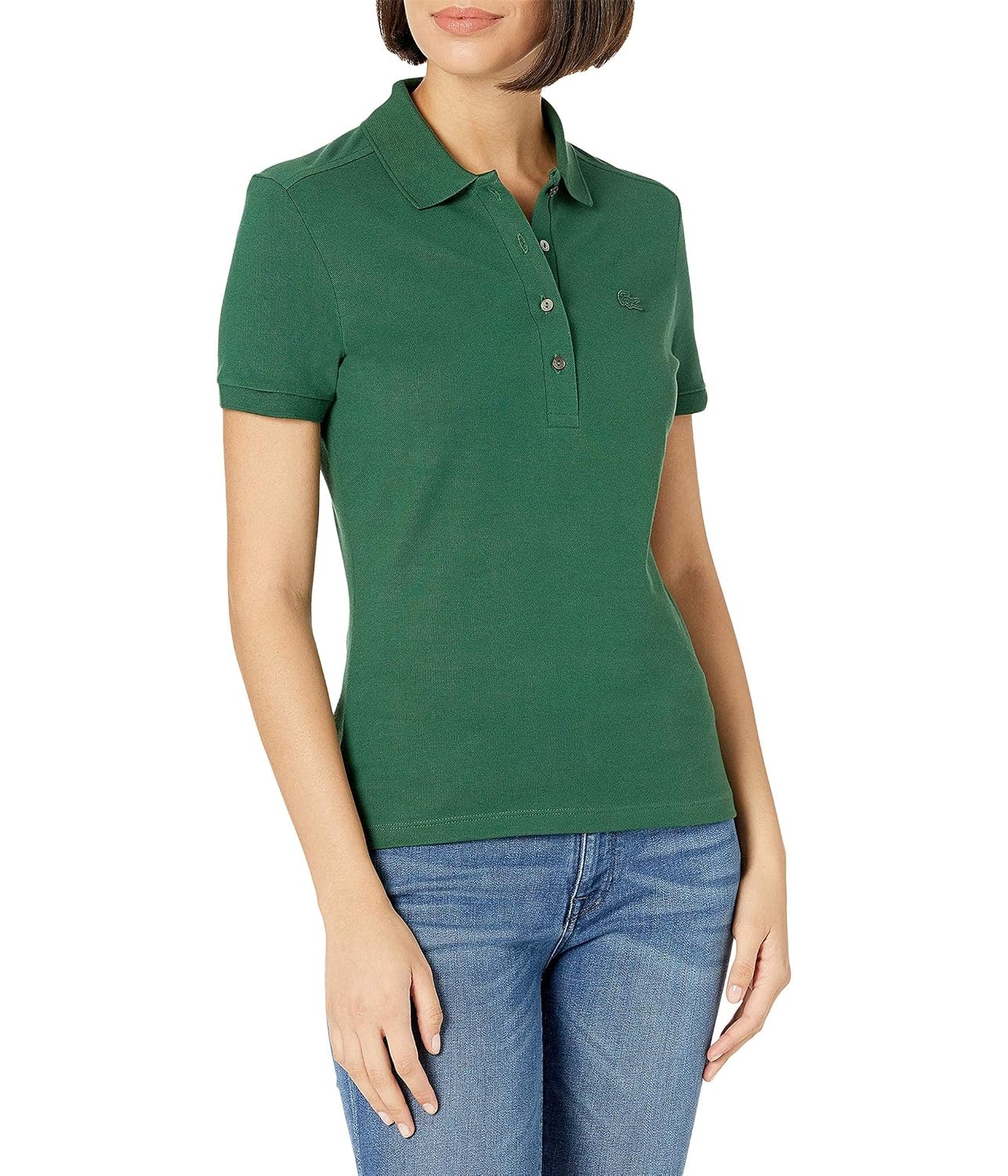 image:imageLacoste Womens Short Sleeve Slim Fit Stretch Pique Polo ShirtGreen